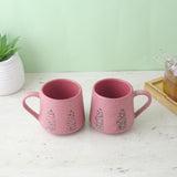Pink Leaf Impress Ceramic Mug- Set of 2