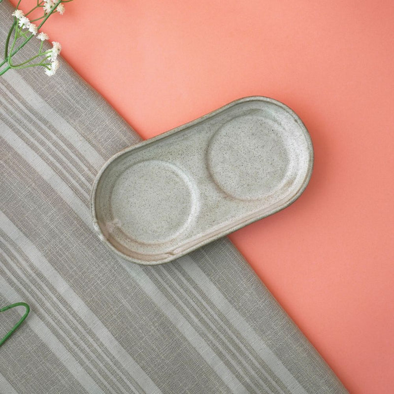Beige Rusted Ceramic Tray- Set of 2