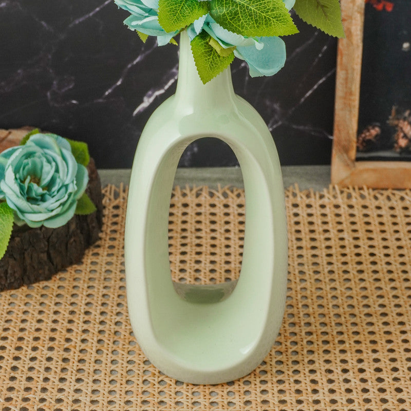 Hollow Glossy Ceramic Vase- Light Green