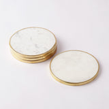 Gold Rim Marble Coaster- White (Set of 4) - The Decor Mart 