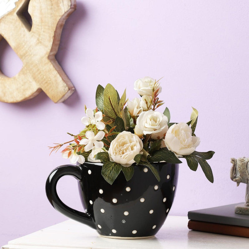 Polka Ceramic Flower Pot-Black - The Decor Mart 