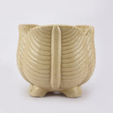 Ceramic Sculpted   Petal Planter Beige (Set Of  2) - The Decor Mart 