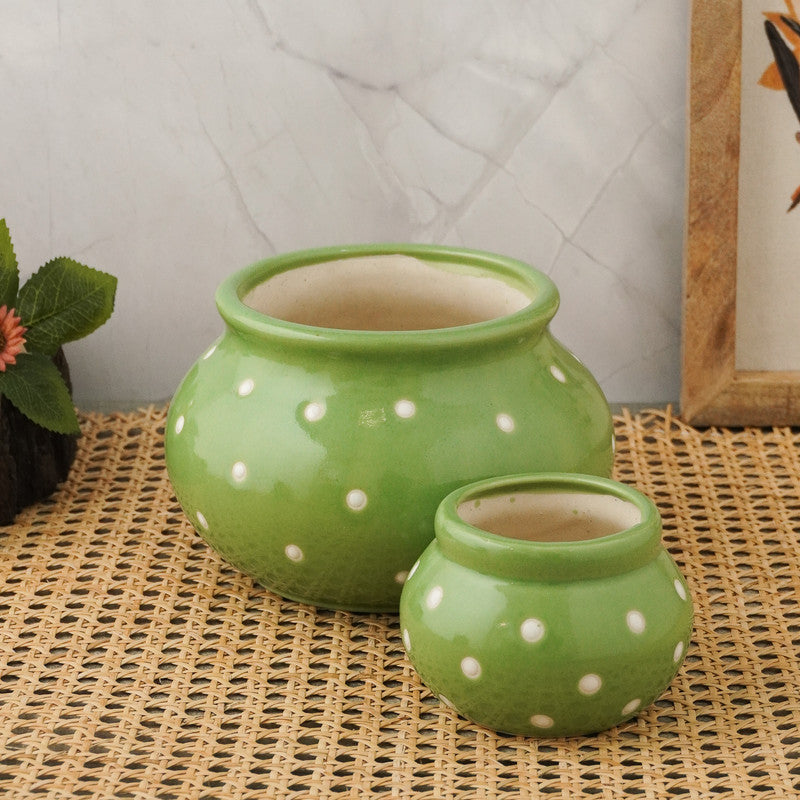 Modern Matka Ceramic Planter- Green