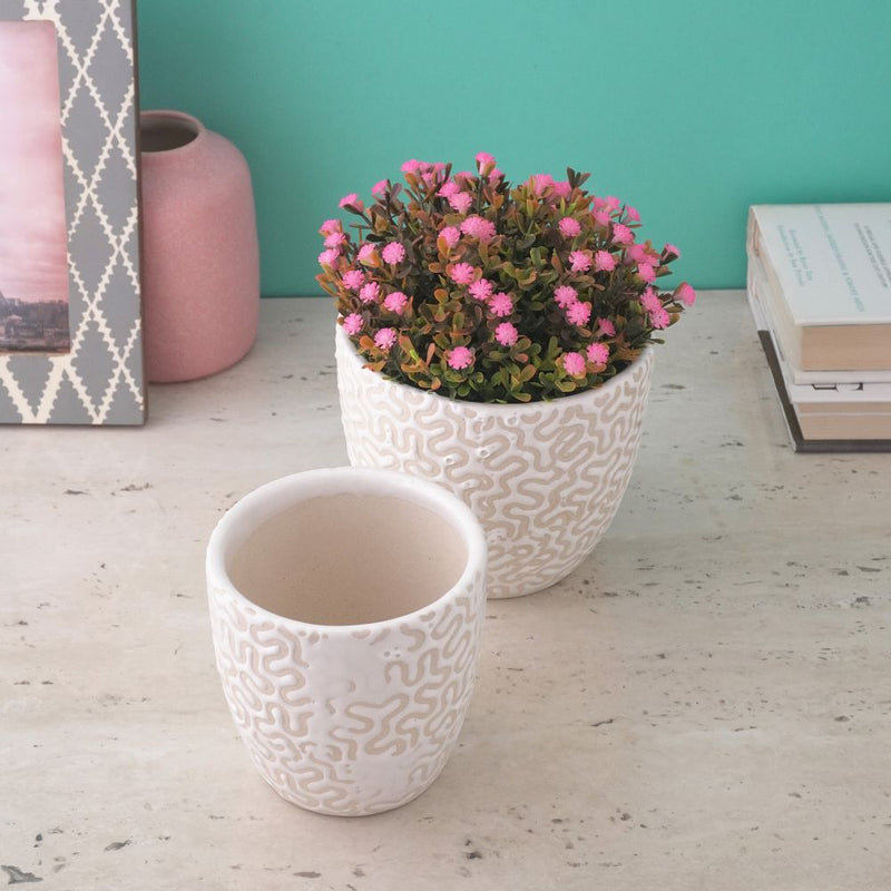 Zig-Zag White Ceramic Planter