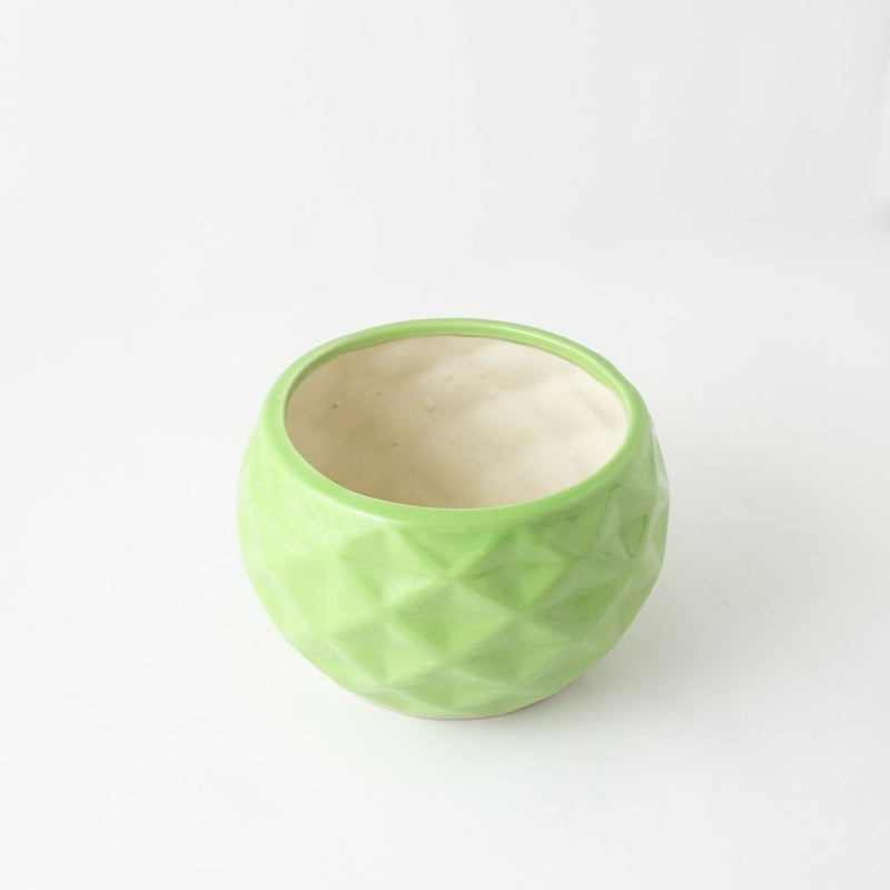 Round Textured Ceramic Planter- Green