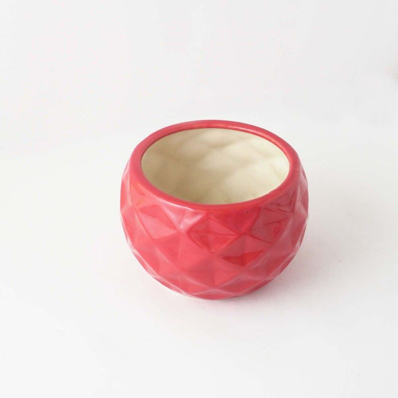 Round Textured Ceramic Planter- Red