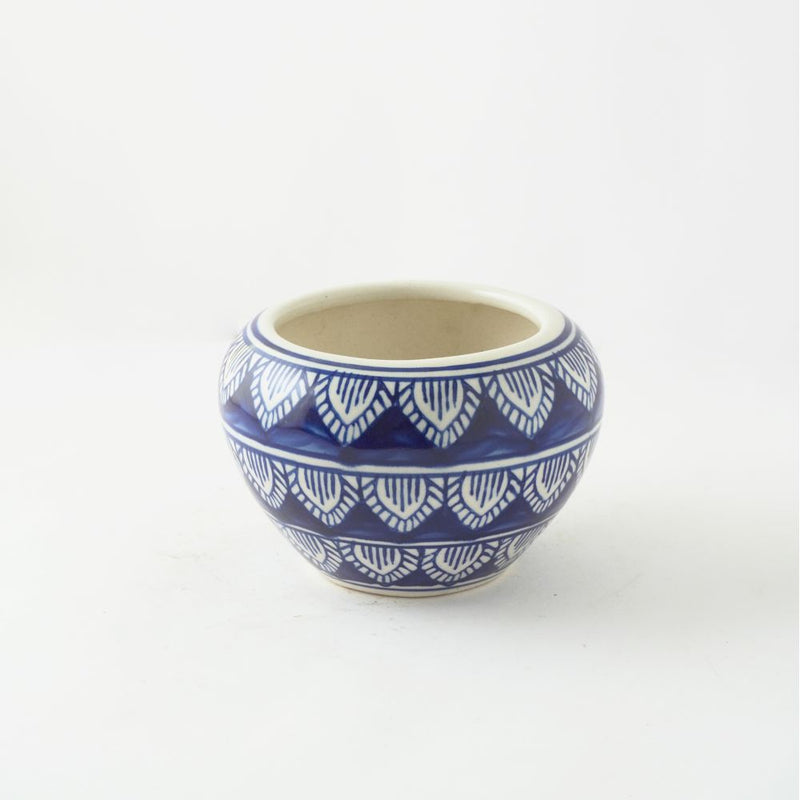 Worli Art Round Ceramic Planter- Dark Blue