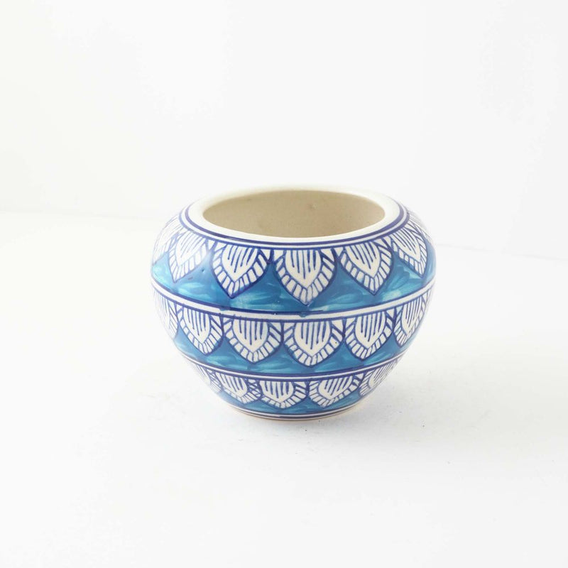Worli Art Round Ceramic Planter- Blue