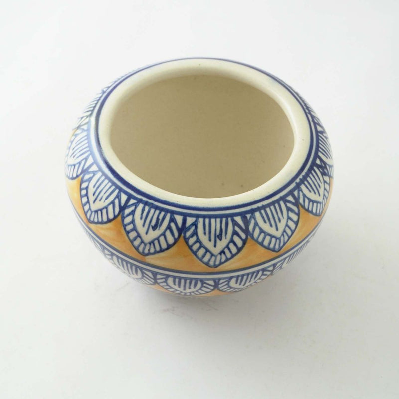 Worli Art Round Ceramic Planter- Yellow
