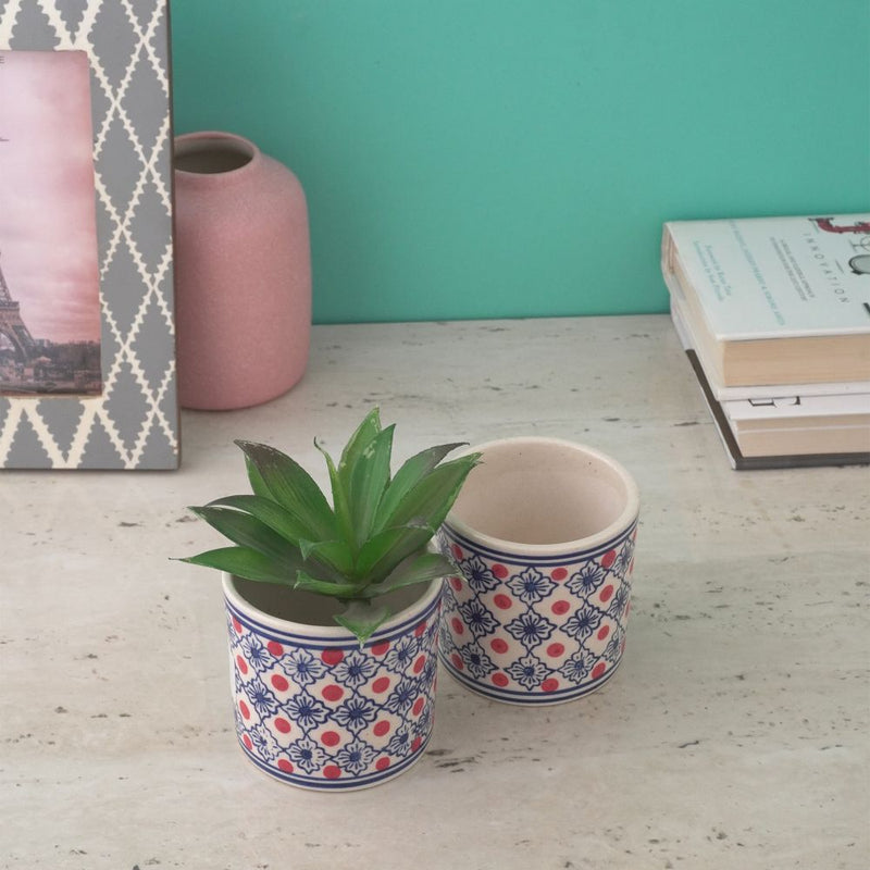 Floral Geometric Ceramic Planter- Set of 2
