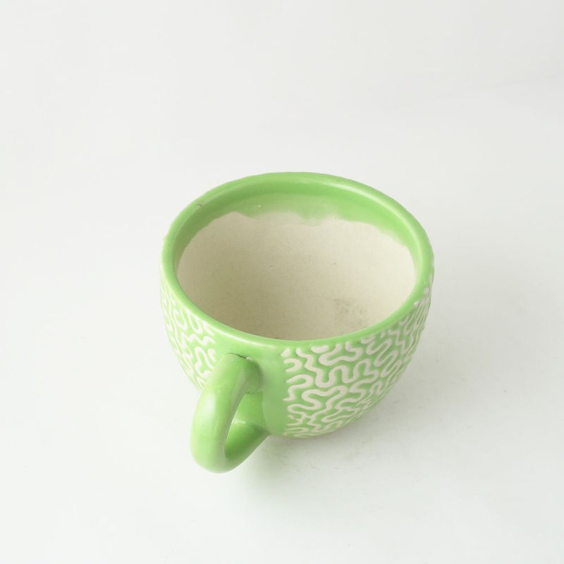 Zig-Zag Cup Ceramic Planter- Green