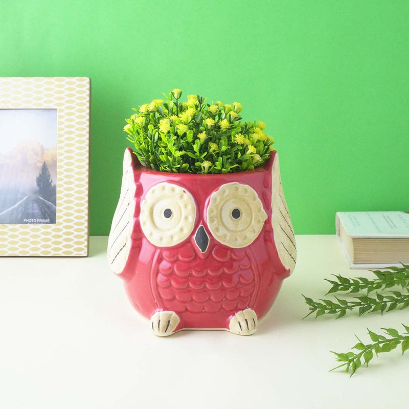 Ceramic Owl Planter- Red