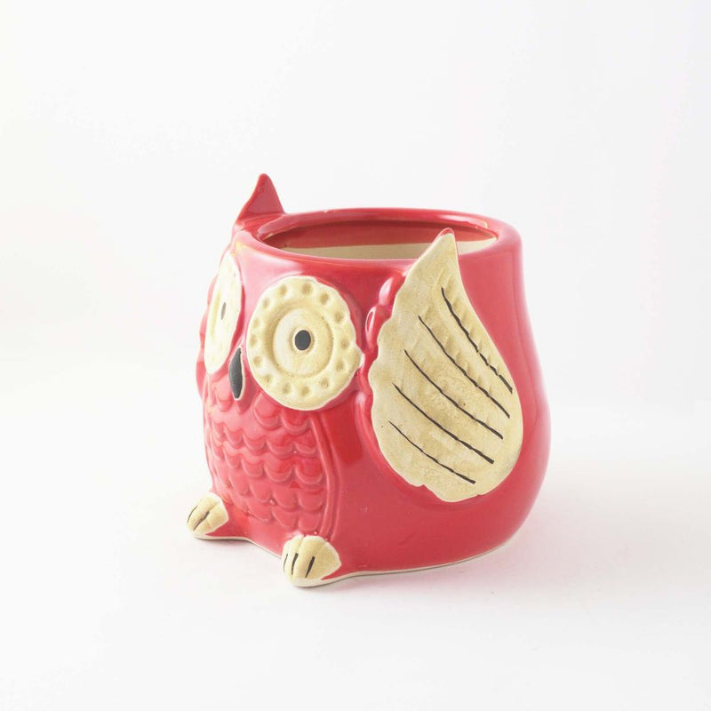 Ceramic Owl Planter- Red