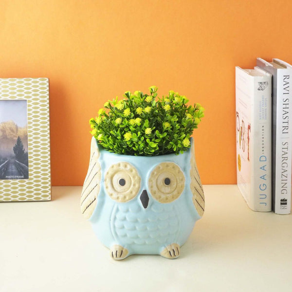 Ceramic Owl Planter- Sky Blue 