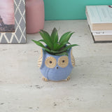 Small Ceramic Owl Planter- Blue