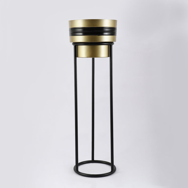 Metal Gold Black Planter With Stand- M - The Decor Mart 