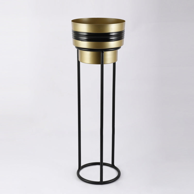Metal Gold Black Planter With Stand- M - The Decor Mart 