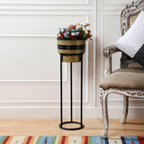 Metal Gold Black Planter With Stand- S - The Decor Mart 