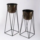 Metal Antique Planter With Stand- Set of 2 - The Decor Mart 
